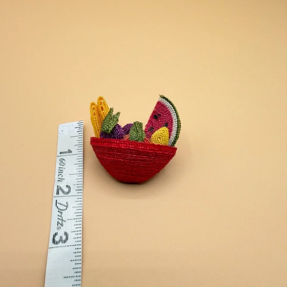 Woven Fruit Basket Brooch Watermelon Vintage Whimsical Boho Statement Pin Gift